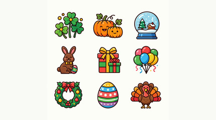 Fototapeta premium Set of colorful hand drawn holiday and seasonal icons.