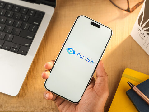 Microsoft Purview logo is displayed on a smartphone screen in Bangalore, India, on June 25, 2026