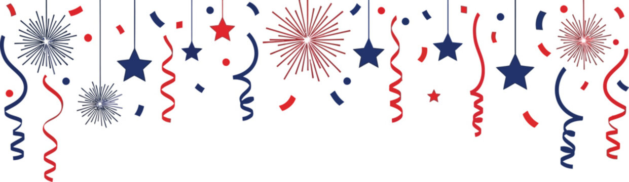Fireworks and stars in red, white, and blue create a festive border design for patriotic celebrations.