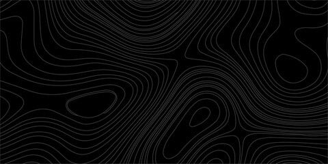 Black topographic map line vector background. Dark abstract wavy line contour texture for banner, poster, and wallpaper, geographic elevation maps. © Creative Arts