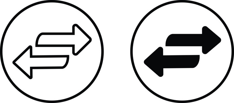 Left right arrows vector icon set.  forward and backward symbols.  Mobile application design. Navigation directional pointer components
