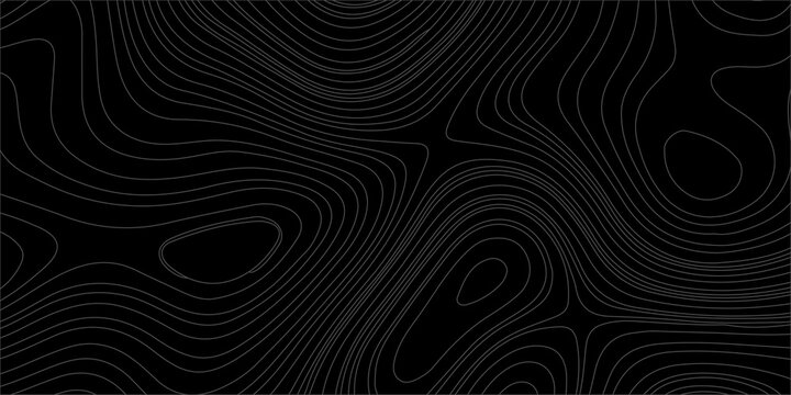 Black topographic map line vector background. Dark abstract wavy line contour texture for banner, poster, and wallpaper, geographic elevation maps.