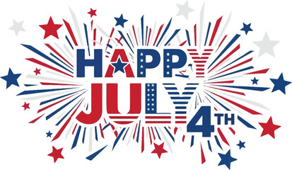 Fototapeta premium Fireworks display graphic celebrates the Fourth of July with vibrant red and blue star patterns.