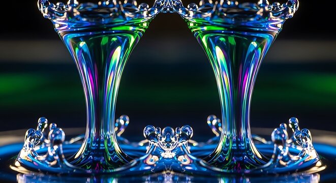Elegant champagne flutes with sparkling liquid and bubbles.