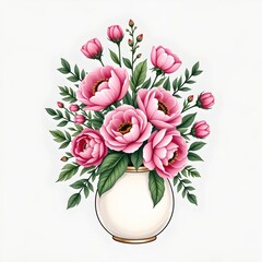 Obraz premium Decorative Ceramic Vase Filled with Pink Peonies and Roses