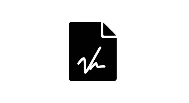 Black document icon with signature.