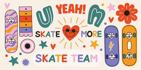 Skateboards and retro typography colorful vector illustration © Juna