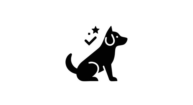Black dog sitting with stars above.
