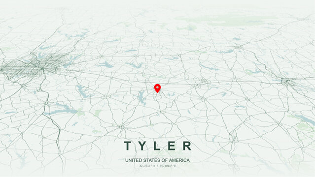 Modern minimalist vector map of Tyler, Texas, USA. High-quality scalable illustration of Tyler Rose Capital  city grid for posters design.