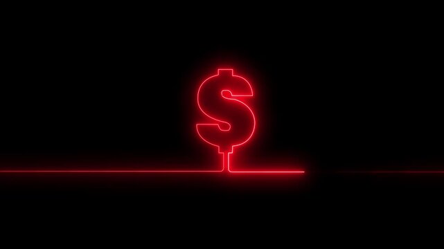 Abstract 3d illustration of a glowing neon sign featuring a burning fiery dollar symbol and red flame icon on a black background for a hot business animation 