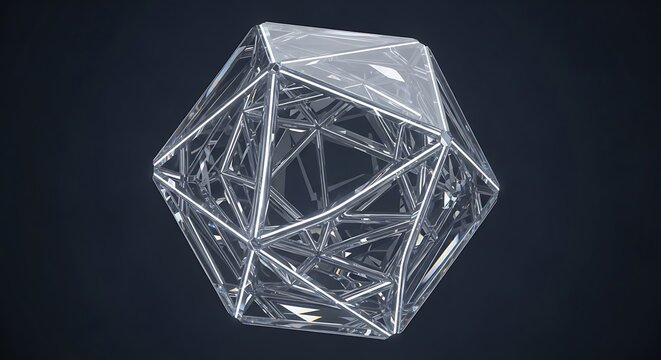 Abstract geometric diamond shape with wireframe structure.