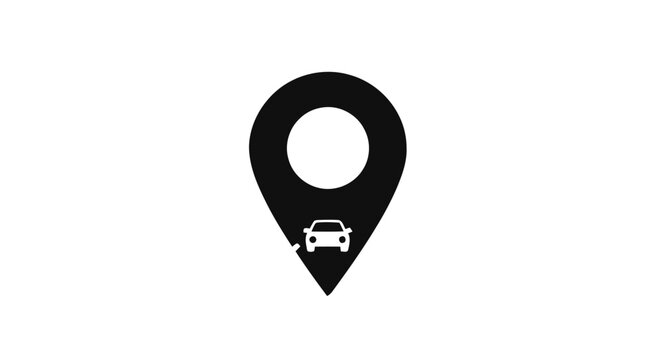 Black map pin with car icon.
