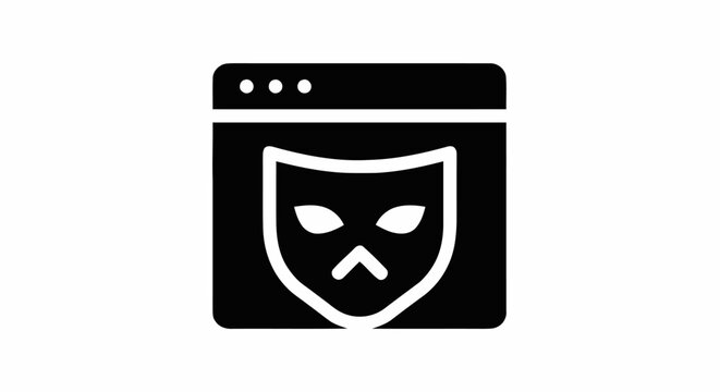 Black shield icon with angry face.
