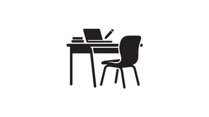 Fototapeta premium Desk setup featuring a minimalist workstation with a computer and chair represents a modern professional environment for productivity and focus.