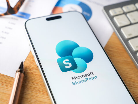 Microsoft SharePoint logo is displayed on a smartphone screen in Bangalore, India, on June 25, 2026
