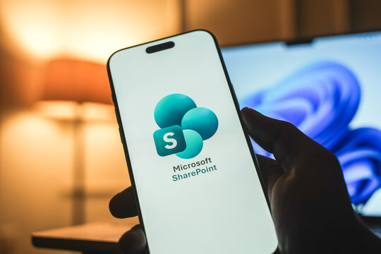 Microsoft SharePoint logo is displayed on a smartphone screen in Bangalore, India, on June 25, 2026
