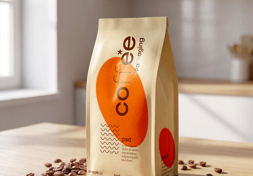 Flat Bottom Coffee Bag Packaging Mockup