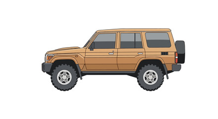 Profile illustration of a beige off-road SUV adventure vehicle isolated on white background. © Konco