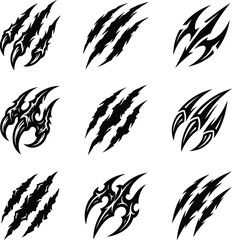 Fototapeta premium Black stylized flame and fire claw vector icons