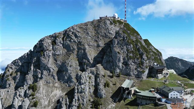 Wendelstein, Deutschland: Blick auf den Gipfel in einer Kamerakran-Bewegung