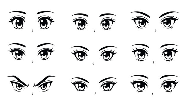 Anime eyes expression set manga style illustrations
