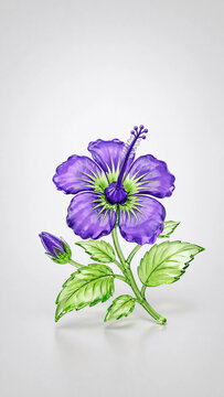 Purple Glass Hibiscus Flower Illustration on White Background