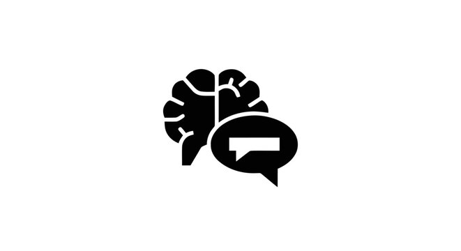 Brain with speech bubble icon symbol.