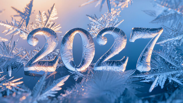 2027 Ice Numbers with Frost and Snowflakes