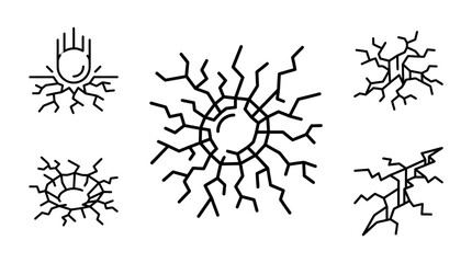 Obraz premium Cracked Surface Icons Set - Impact, Earthquake, Shattered, Abstract Lines