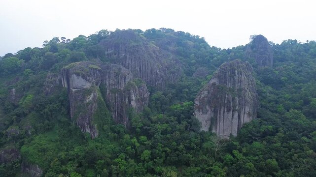 Ancient Nglanggeran Volcano Landscape in Yogyakarta, Indonesia. Scenic Mountain and Giant Rock Formation