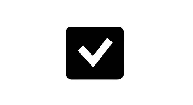 Checkmark symbol on black square.