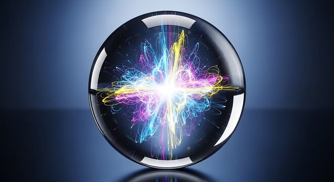 Abstract crystal ball with vibrant swirling cosmic energy.