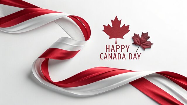 Flowing Red And White Silk Inspired Canada Day Background.