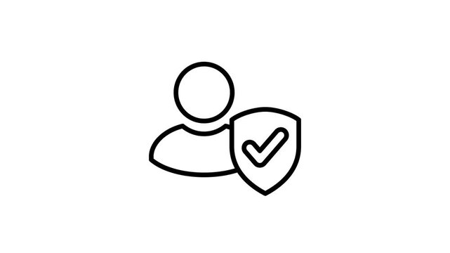 User account security animated icon. Shield protection with profile, people, person, personal, human, member and check mark animation video for approval, authentication, confirm, secure access