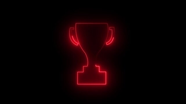 Neon world cup champions trophy prize  isolated on black background. Winner trophy symbol icon animation .