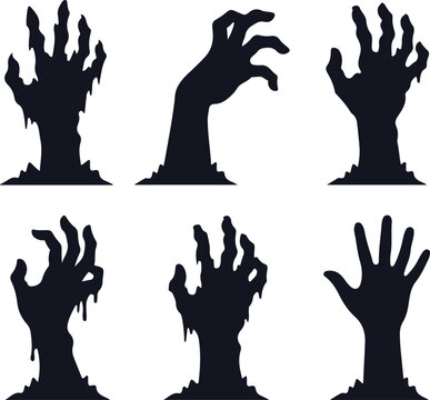 halloween zombie monster hands silhouettes collection vector illustration