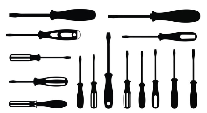 Screwdriver Set Silhouette Against A White Background