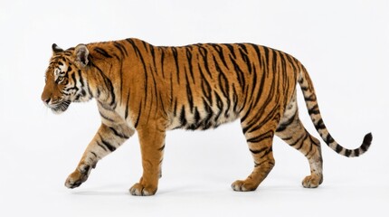 Obraz premium Bengal tiger walking side view isolated on white background