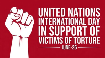 United Nations International Day in Support of Victims of Torture greeting banner with strong white raised fist symbol