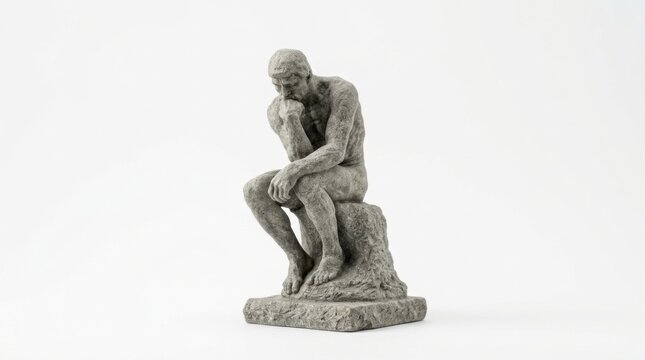 The thinker pose famous classical statue isolated on white