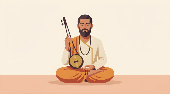 Saint Kabir Das Playing Ektara Vector Illustration for Kabir Jayanti Festival