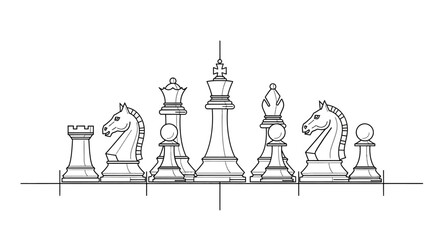 Chess Pieces Line Art Illustration on White Background © Konco
