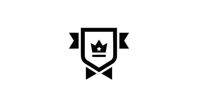 Crown logo with shield and ribbons.