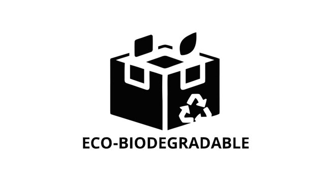 Eco friendly biodegradable box packaging symbol.