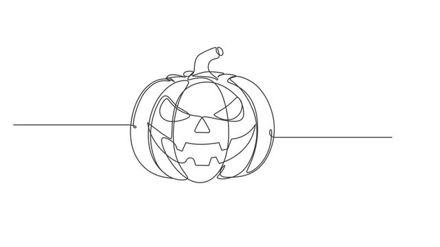 Minimalist Halloween Pumpkin Continuous One Line Animation Jack O Lantern Line Art Vector Illustration,