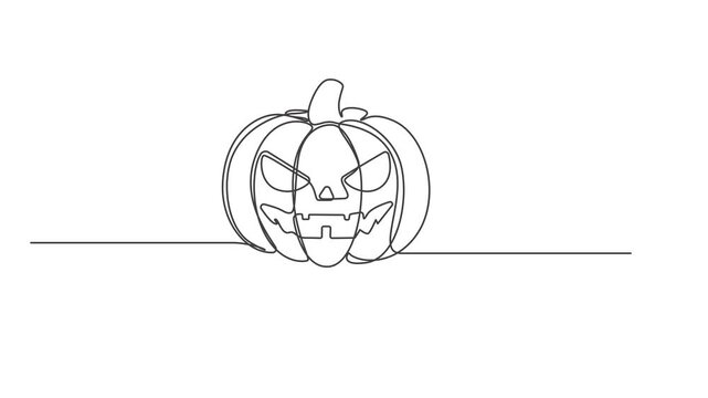 Minimalist Halloween Pumpkin Continuous One Line Animation Jack O Lantern Line Art Vector Illustration,