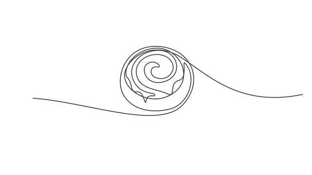 Minimalist Cinnabon Bun One Line Art Animation ,Continuous Line Drawing of Cinnamon Roll Cake and Butter Bun Vector Illustration