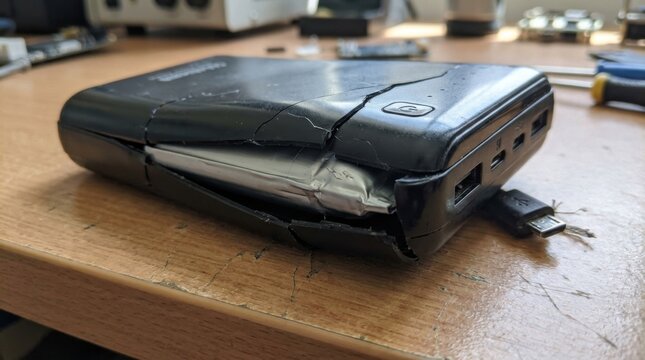 Dangerous swollen expanding lithium ion battery pack from electronic device
