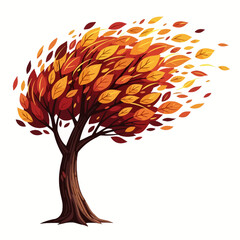 Naklejka premium Autumn Tree with Windblown Leaves - Vector Illustration