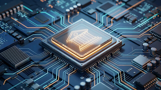 Digital Banking Technology Microchip Processor Concept For Fintech Financial Services And Secure Online Transactions